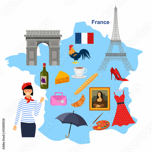  Set of elements with symbols of France.