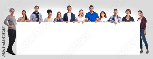 People holding blank sign isolated