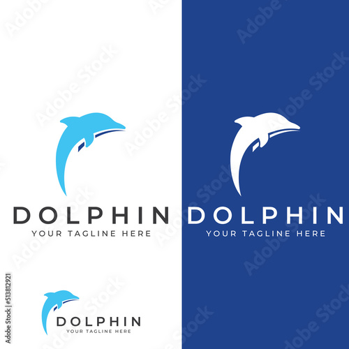 Dolphin logo. Dolphin jumping on the waves of sea or beach. With vector illustration editing.