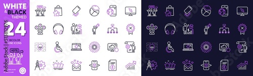 Brand ambassador, Video conference and Headphones line icons for website, printing. Collection of Smartphone broken, Augmented reality, Internet icons. Stars, Voting campaign. Vector
