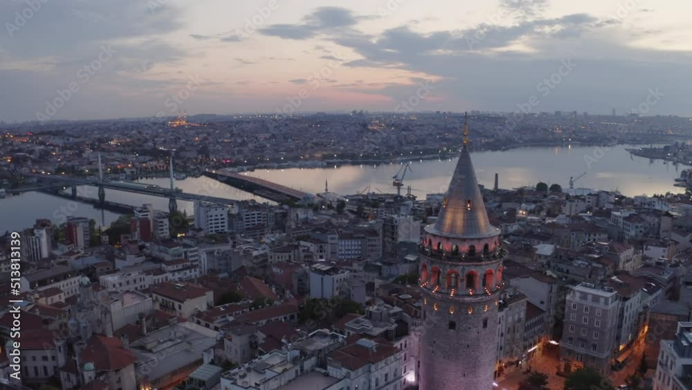 Aerial view of Galata Tower in Istanbul. 4K Footage in Turkey Aerial view of Galata Tower in Istanbul. 4K Footage in Turkey