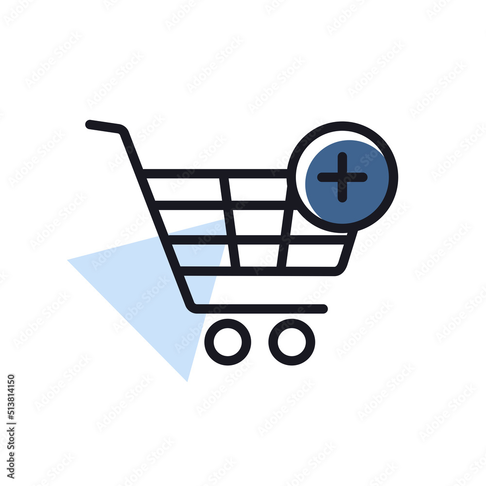 Shopping cart vector icon with plus sign