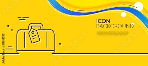 Airport hand baggage reclaim line icon. Abstract yellow background. Airplane luggage sign. Flight checked bag symbol. Minimal hand baggage line icon. Wave banner concept. Vector