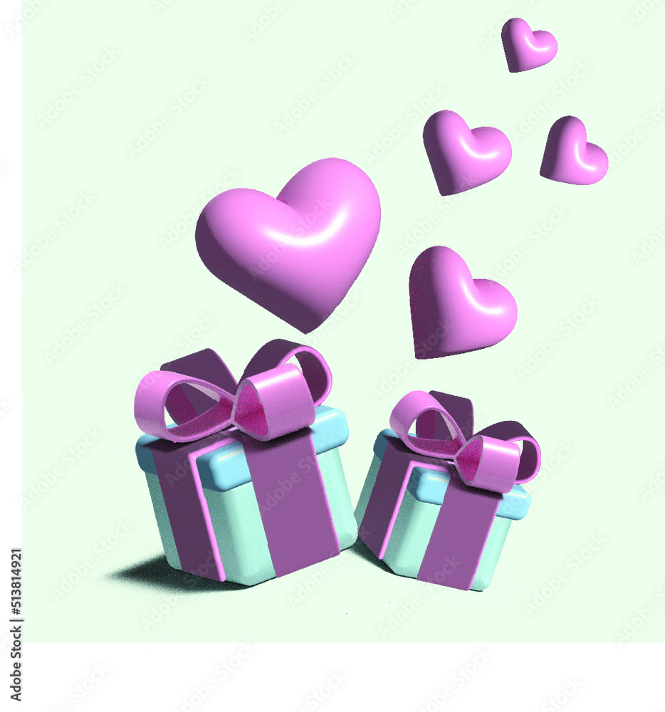 3D illustration heart gift box  3d rendering.