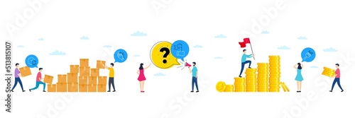 Set of Alarm bell, Leadership and Clapping hands line icons. People characters with delivery parcel, money coins. Include Brush icons. For web, application. Time, Winner flag, Clap. Art brush. Vector