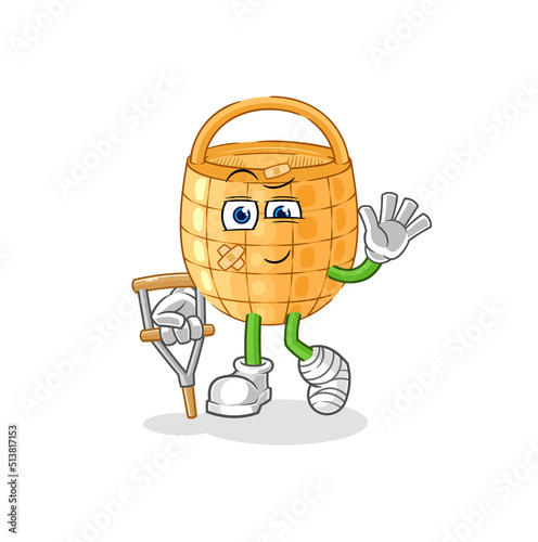 basket sick with limping stick. cartoon mascot vector