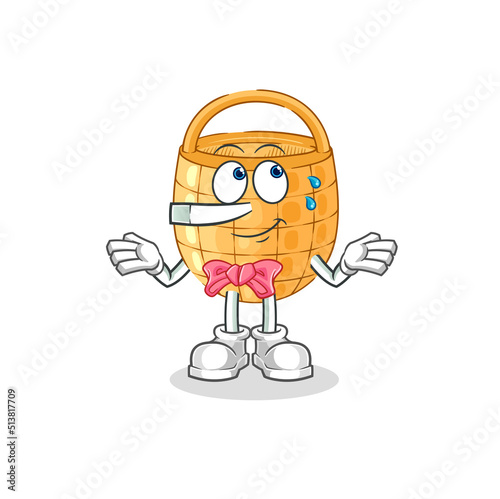 basket lie like Pinocchio character. cartoon mascot vector