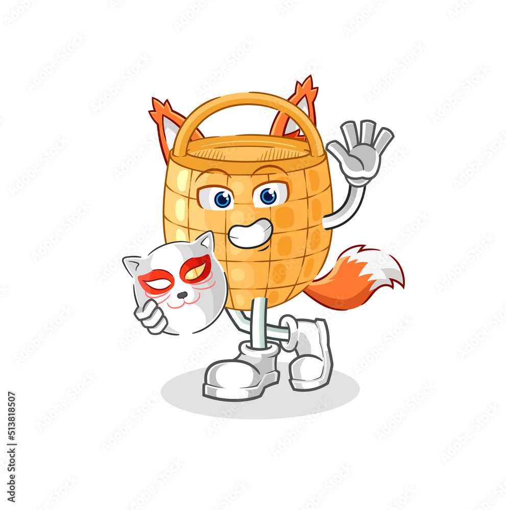 basket japanese fox character. cartoon mascot