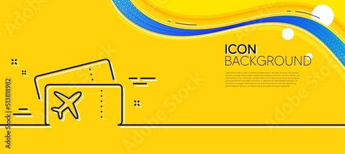Boarding pass line icon. Abstract yellow background. Airplane tickets sign. Check in flight symbol. Minimal boarding pass line icon. Wave banner concept. Vector