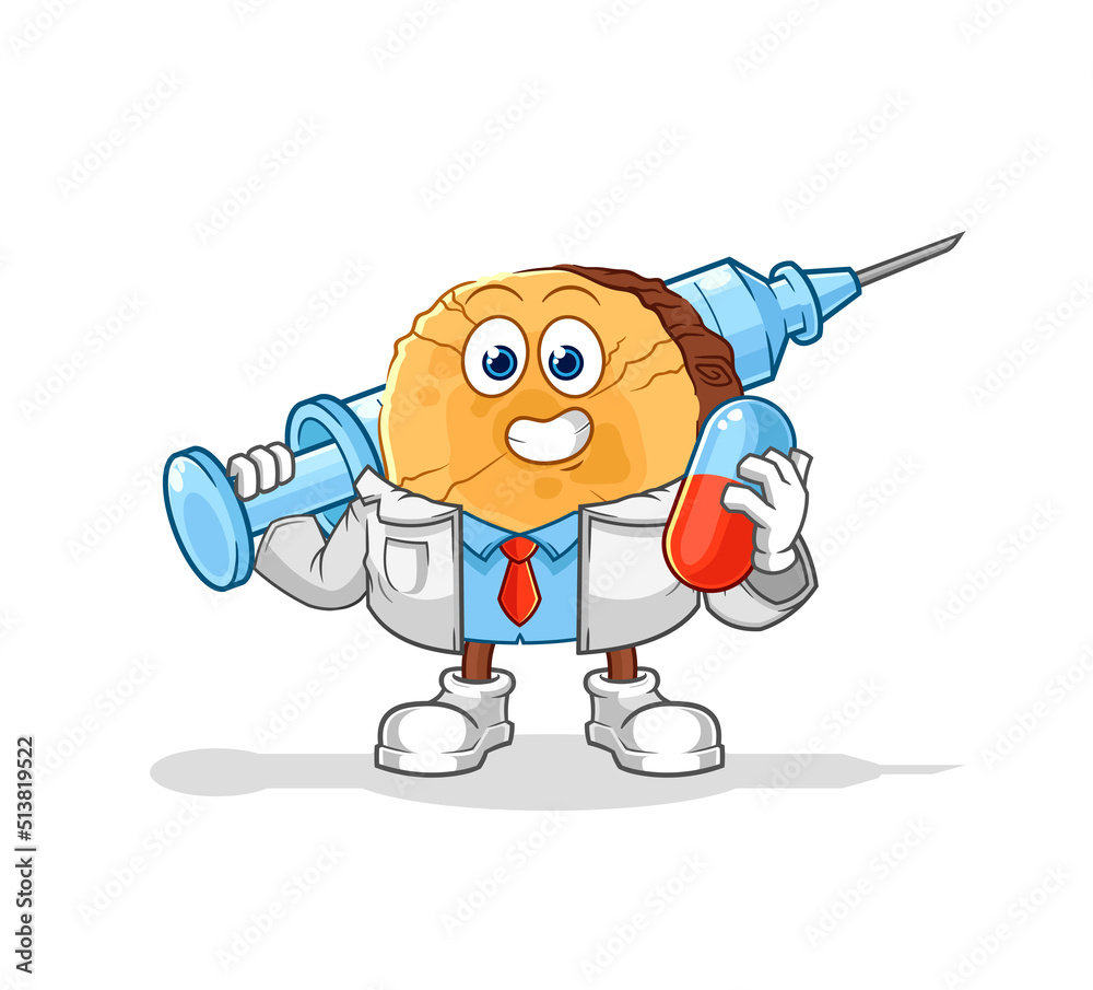 round log doctor holding medichine and injection round log doctor holding medichine and injection