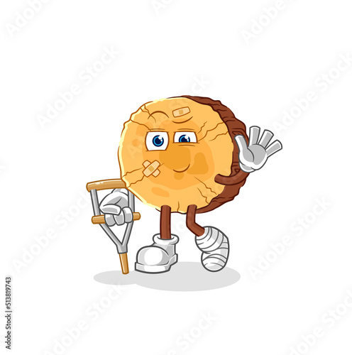 round log sick with limping stick. cartoon mascot vector