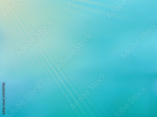 Abstract gradient teal background with sun in corner. Blurred turquoise water backdrop for your graphic design, banner, summer or aqua poster with copy space