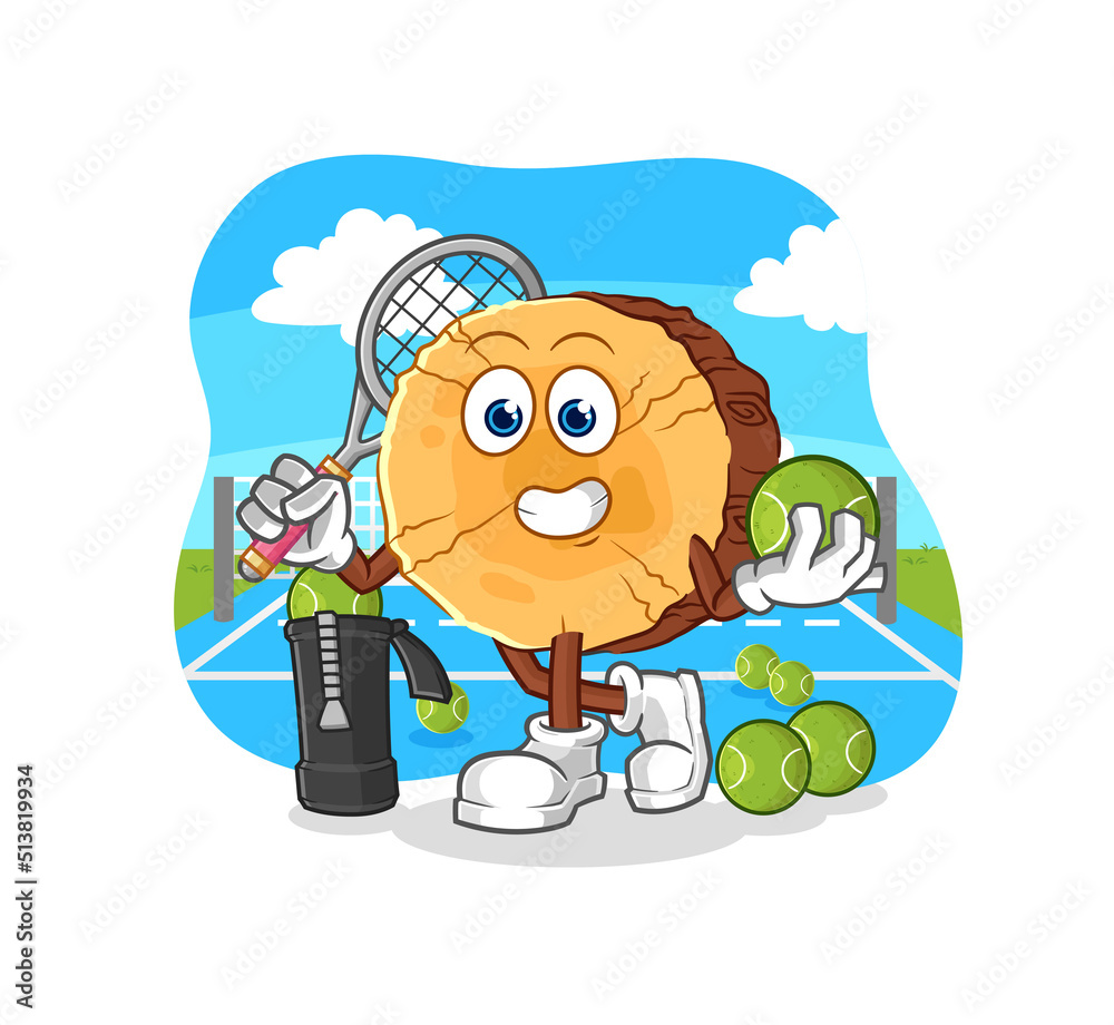 round log plays tennis illustration. character vector