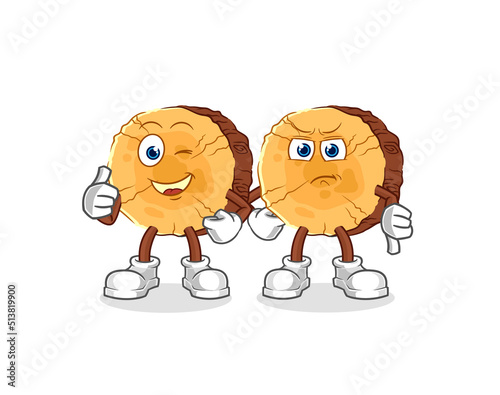 round log thumbs up and thumbs down. cartoon mascot vector