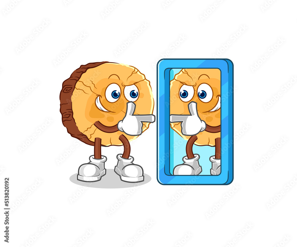 round log looking into mirror cartoon. cartoon mascot vector round log looking into mirror cartoon. cartoon mascot vector