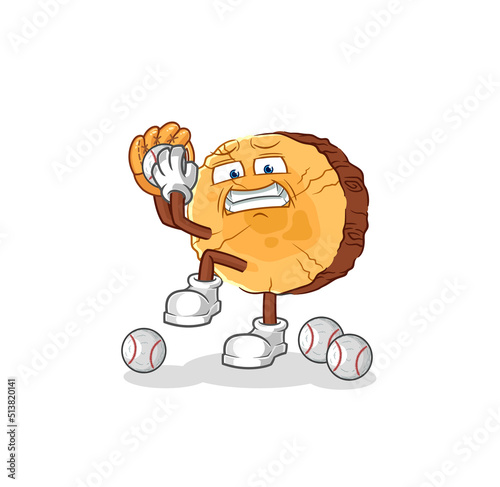 round log baseball pitcher cartoon. cartoon mascot vector