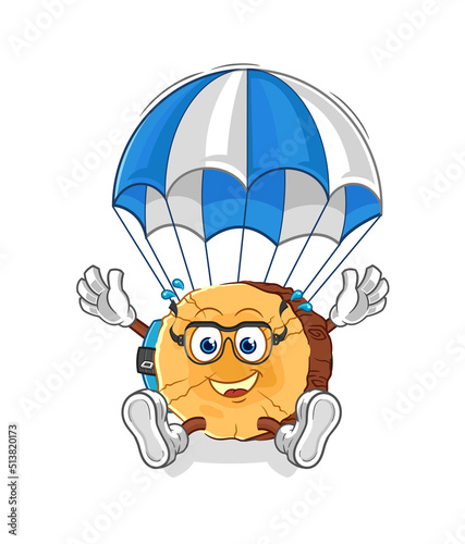 round log skydiving character. cartoon mascot vector