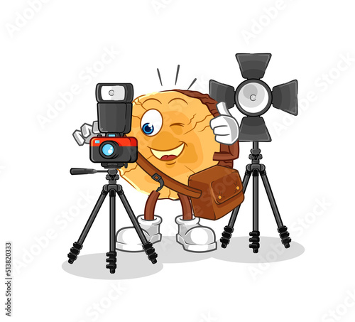 round log photographer character. cartoon mascot vector