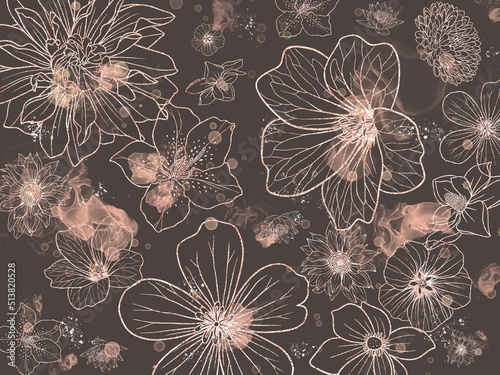 Floral pattern with glitter. Background. Wallpaper.
