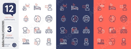 Set of Refresh like, Engineering team and Vacancy line icons. Include Sleep, Voice wave, Cyber attack icons. Chef, Face accepted, Oculist doctor web elements. Friends chat, Person talk. Vector