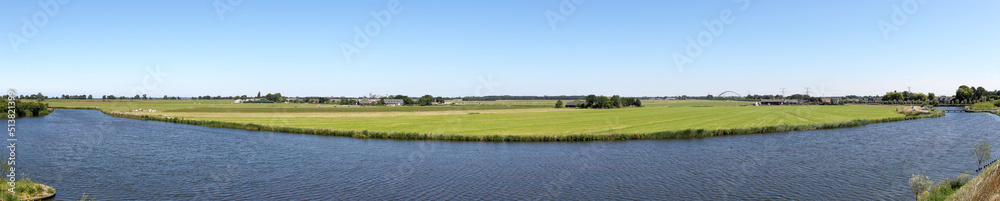 Panorama of the Netherlands in an area called the Vechtstreek, near Muiden, municipality of Gooise Meren in the province of North Holland