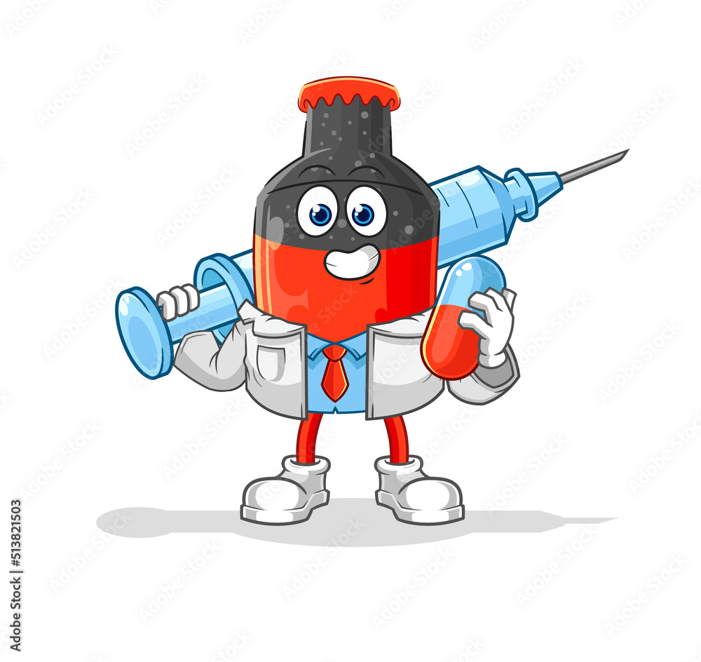 cola doctor holding medichine and injection cola doctor holding medichine and injection