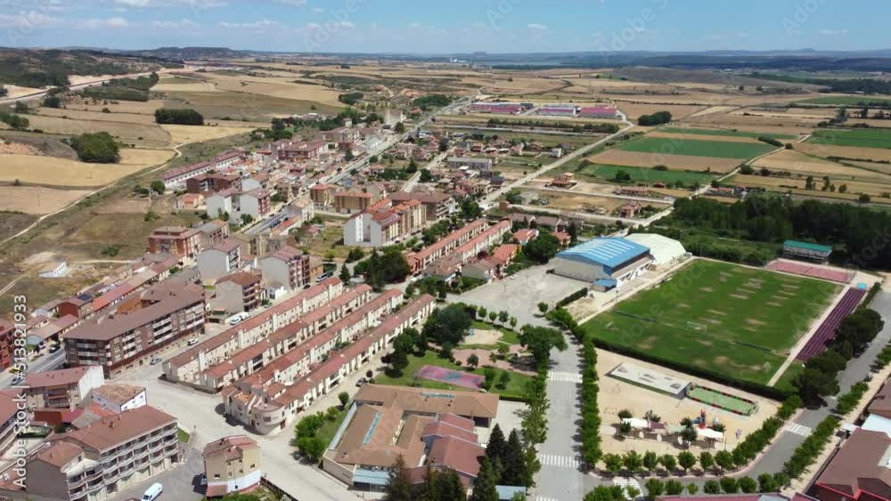 Aerial cinematic perspective of San Esteban de Gormaz situated in province of Soria - Spain. River Duerdo crossing the city. Beautiful architecture with small streets and houses built in the mountains Aerial cinematic perspective of San Esteban de Gormaz situated in province of Soria - Spain. River Duerdo crossing the city. Beautiful architecture with small streets and houses built in the mountains