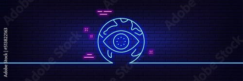 Neon light glow effect. Cyber attack line icon. Web protection sign. Internet phishing symbol. 3d line neon glow icon. Brick wall banner. Cyber attack outline. Vector