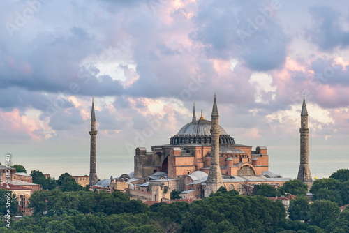 Hagia Sophia at sunset, the former cathedral and Ottoman Mosque in Istambul, Turkey