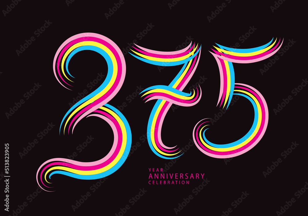 375 number design vector, graphic t shirt, 375 years anniversary celebration logotype colorful line,375th birthday logo, Banner template, logo number elements for invitation card, poster, t-shirt. 375 number design vector, graphic t shirt, 375 years anniversary celebration logotype colorful line,375th birthday logo, Banner template, logo number elements for invitation card, poster, t-shirt.