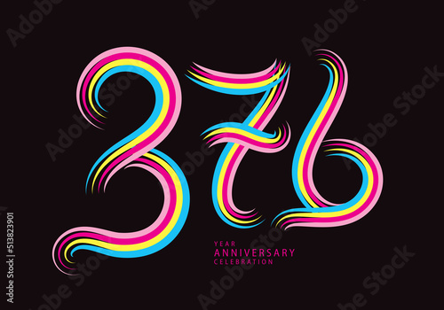 376 number design vector, graphic t shirt, 376 years anniversary celebration logotype colorful line,376th birthday logo, Banner template, logo number elements for invitation card, poster, t-shirt.