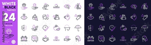 Sun protection, Medical drugs and Leaf line icons for website, printing. Collection of Uv protection, Difficult stress, Ð¡onjunctivitis eye icons. Tomato, Cough, Clean hands web elements. Vector