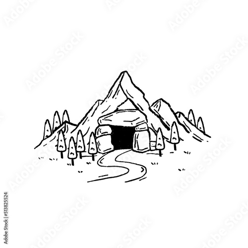 Cave in mountains. Entrance to dungeon