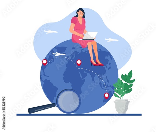 Digital nomad concept vector in trendy flat style. oncept of remote work from anywhere in the world.