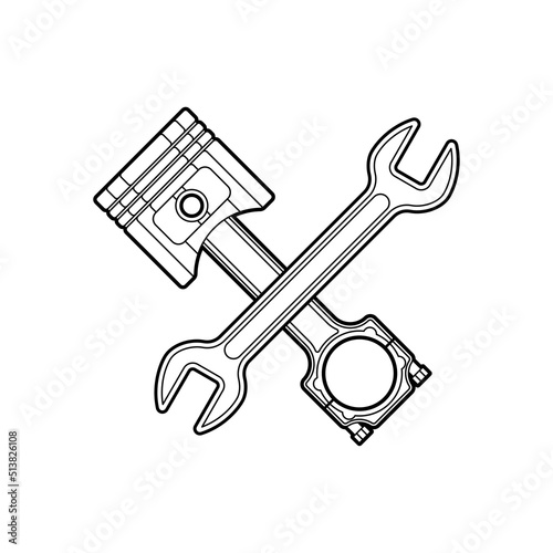 Engine piston and Wrench sign. motorcycle pistons icon. Car workshop symbol