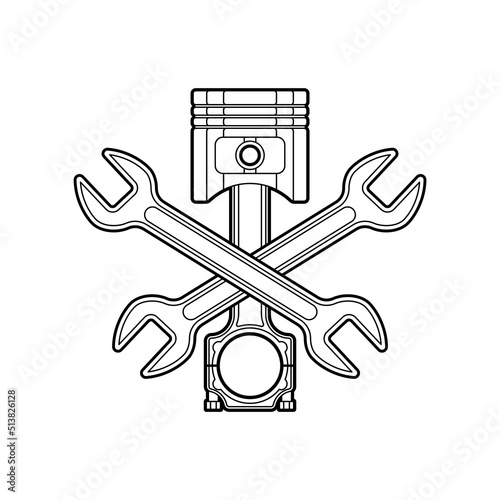 Engine piston and Wrench sign. motorcycle pistons icon. Car workshop symbol