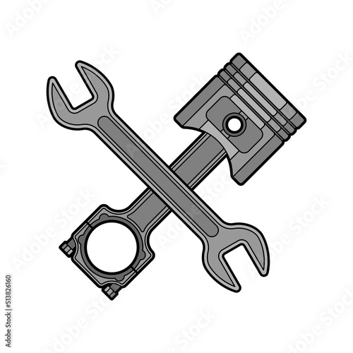 Engine piston and Wrench sign. motorcycle pistons icon. Car workshop symbol