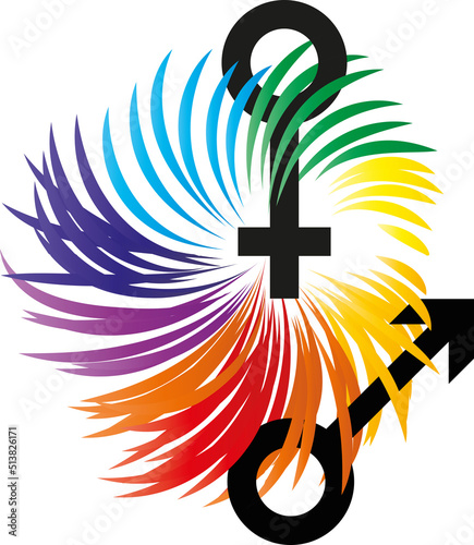 Rollenbilder - Geschlechterrollen, Regenbogenfahne mit männlichen und weiblichen Symbol
