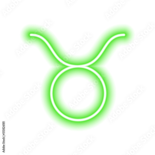 Green neon zodiac sign Taurus on white. Predictions, astrology, horoscope.