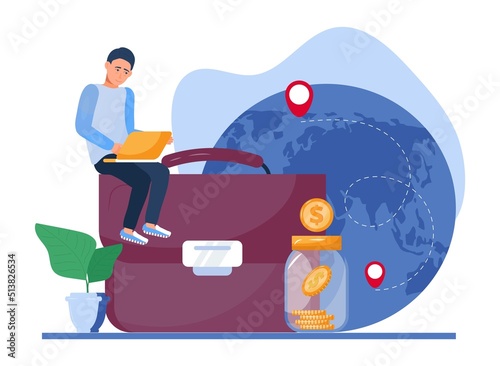 Digital nomad concept vector in trendy flat style. oncept of remote work from anywhere in the world.