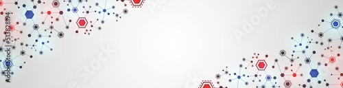 Halftone vector abstract background frame. Pattern of connected hexagons. Structure of molecule. Glowing stars. Digital communication. Data cells. Poster for technology, medicine, business.
