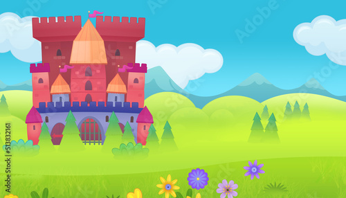 Cartoon scene beautiful castle in the forest illustration