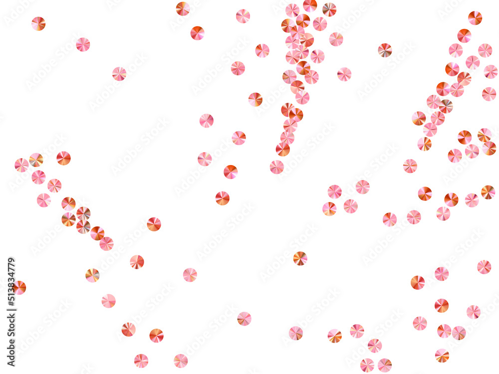Rosy gold beads confetti scatter vector background. Birthday anniversary greeting card background. Circle flickering foil elements party glitter. Birthday celebration confetti.