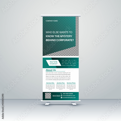 Modern Corporate Business Roll-up banner stand template design, Standee Design. Banner Template. Presentation and Brochure Flyer. Marketing exhibition for conference, promo banner exhibition, printing