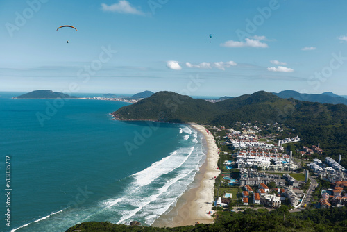 Fotografie, Obraz blue sky, green trees on the beach coast in florianópolis beach brava