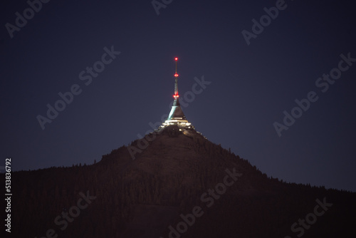 Jested mountain hotel and transmitter by night