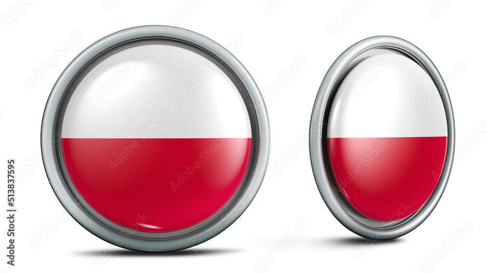 Poland flag button. 3D illustration in 2 angles. Ideal for sports disputes. 3D render with saved clipping. Poland flag button. 3D illustration in 2 angles. Ideal for sports disputes. 3D render with saved clipping.