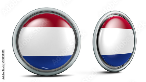 Free Download Netherlands  flag button. 3D illustration in 2 angles. Ideal for sports disputes. 3D render with saved clipping. - GFXLoad
