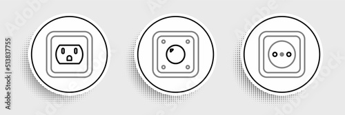 Set line Electrical outlet, in the USA and light switch icon. Vector