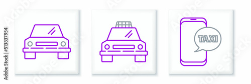 Set line Taxi call telephone service, Car and car icon. Vector